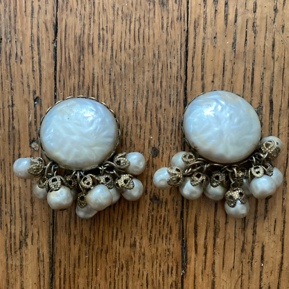 Vintage mock-pearl and gold clip-on earrings
